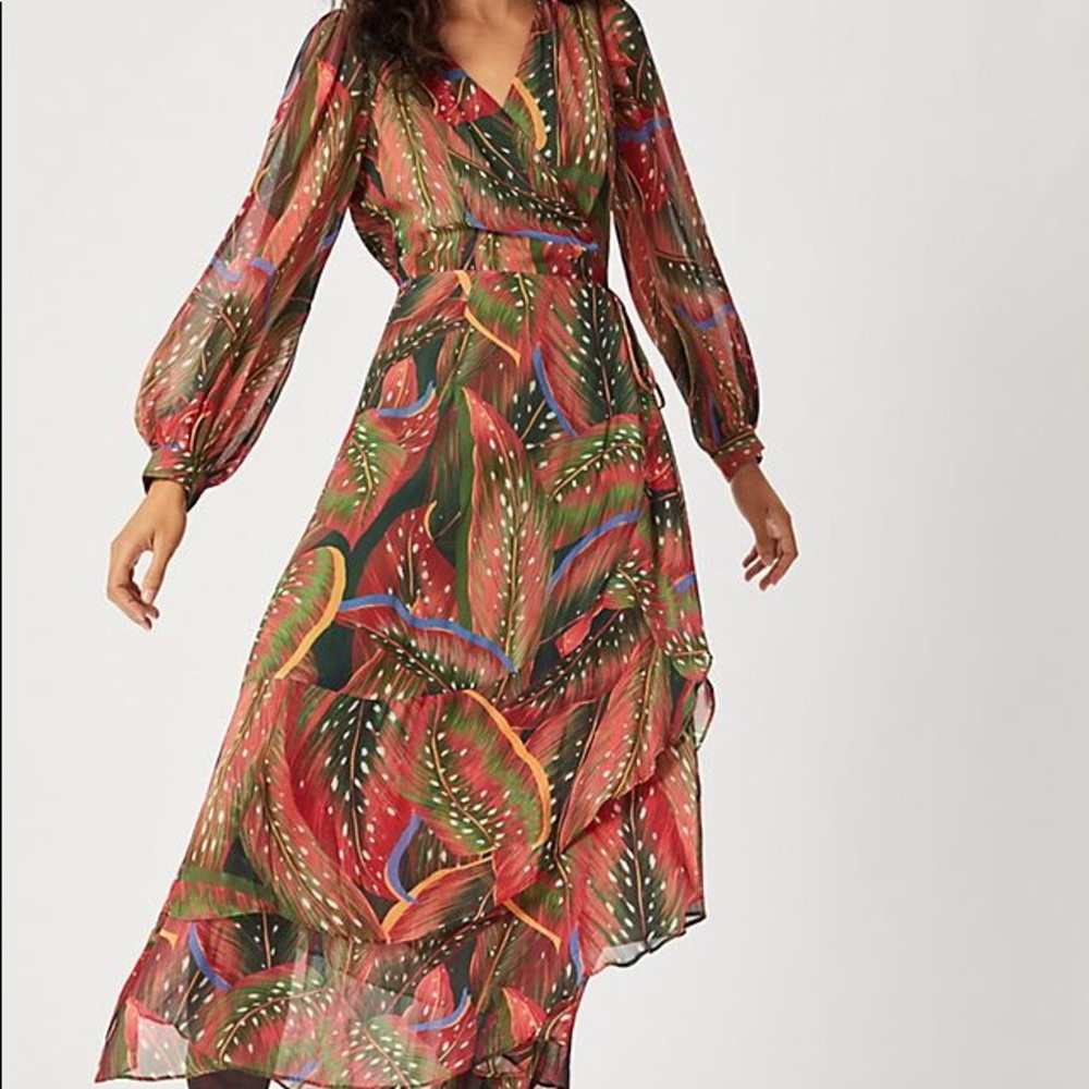 Farm Rio Anthropologie Plumas Wrap Maxi Dress XS